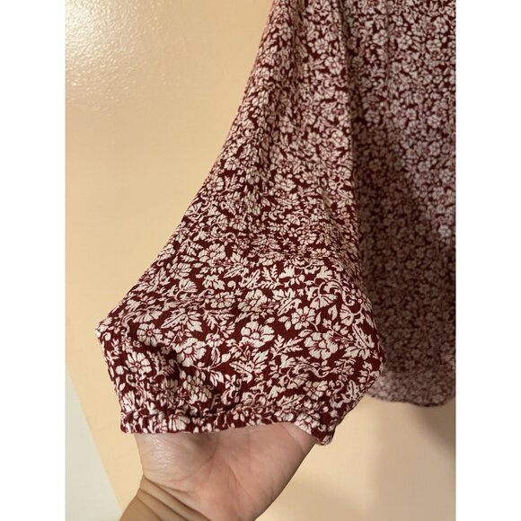 Market & Spruce Shirt Womens Large Floral Button Blouse Maroon White 3/4 Sleeve - Picture 8 of 16